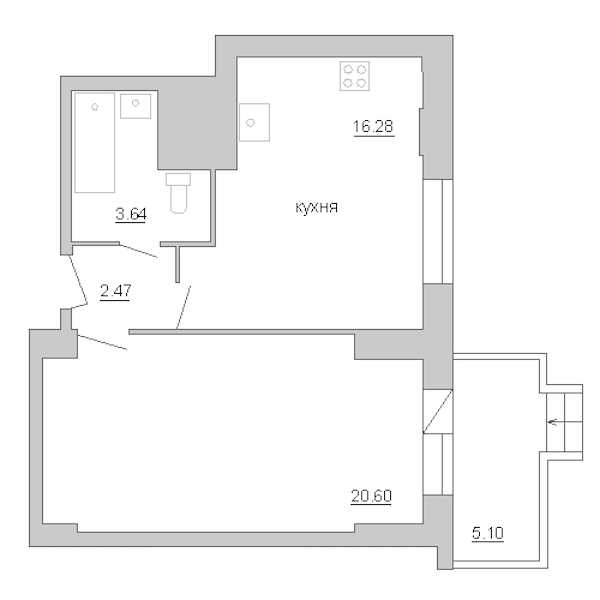 Однокомнатная квартира в : площадь 44.99 м2 , этаж: 3 – купить в Санкт-Петербурге